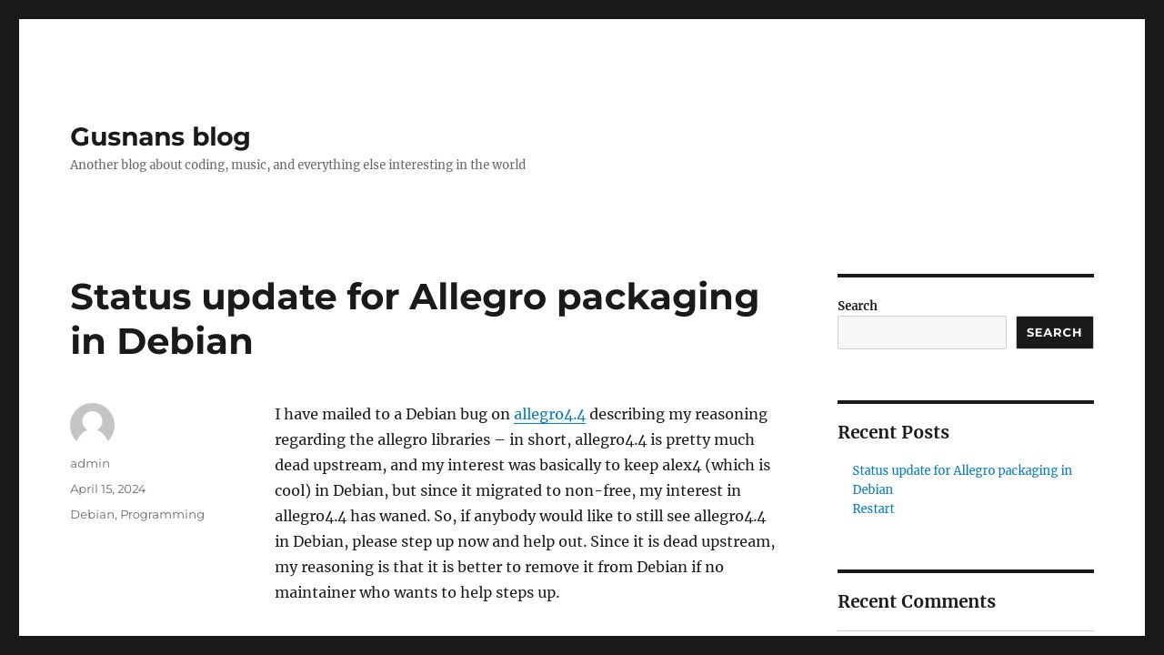 Allegro Packaging in Debian: A Developer's Perspective