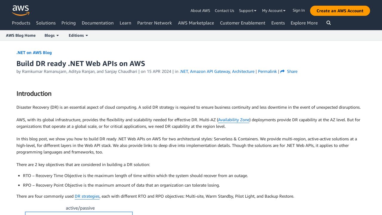 Build disaster-ready .NET Web APIs on AWS