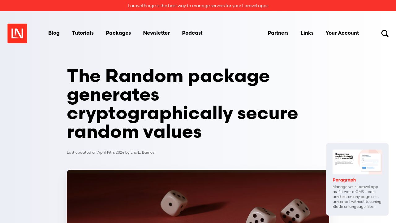 Cryptographically Secure Random Values with the Laravel Random Package