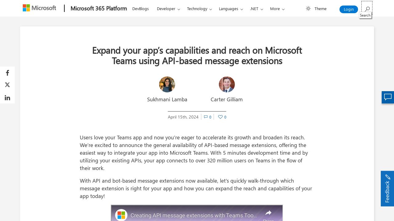 Expand your app's reach and capabilities on Microsoft Teams with API-based message extensions
