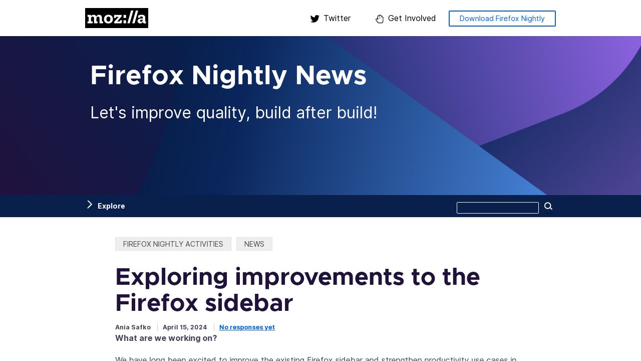 Exploring Enhancements to the Firefox Sidebar
