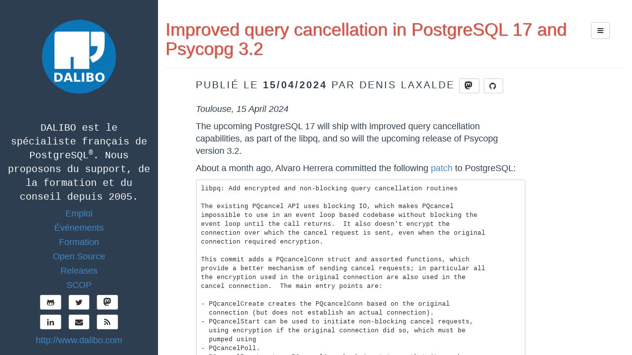 Improved query cancellation in PostgreSQL 17 and Psycopg 3.2