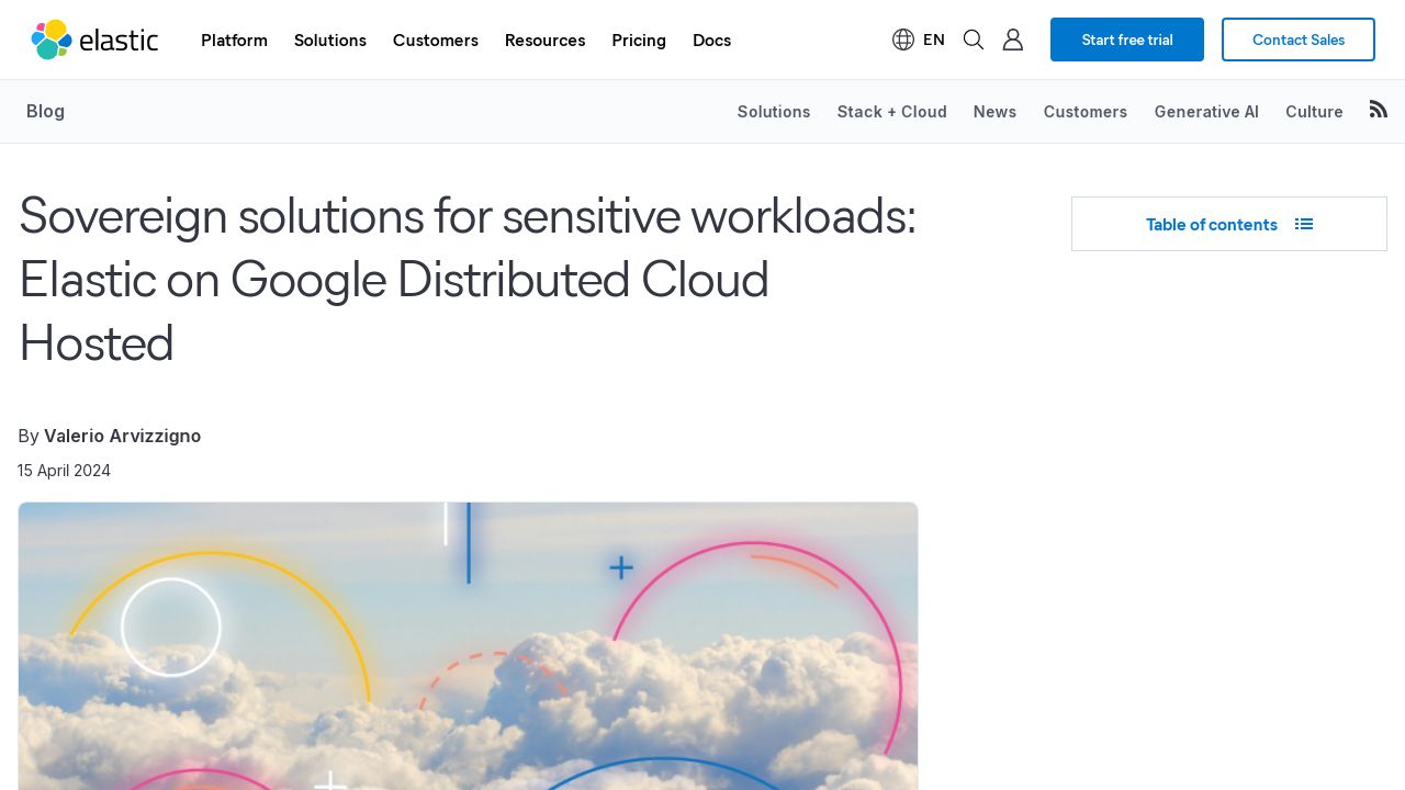 Sovereign solutions for sensitive workloads: Elastic on Google Distributed Cloud Hosted