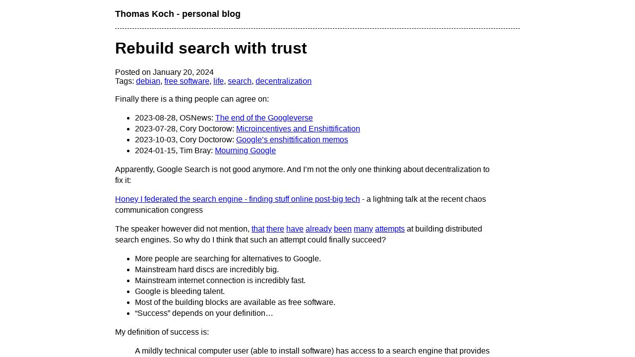 Decentralizing Search: A Path to Regain Trust in Online Information