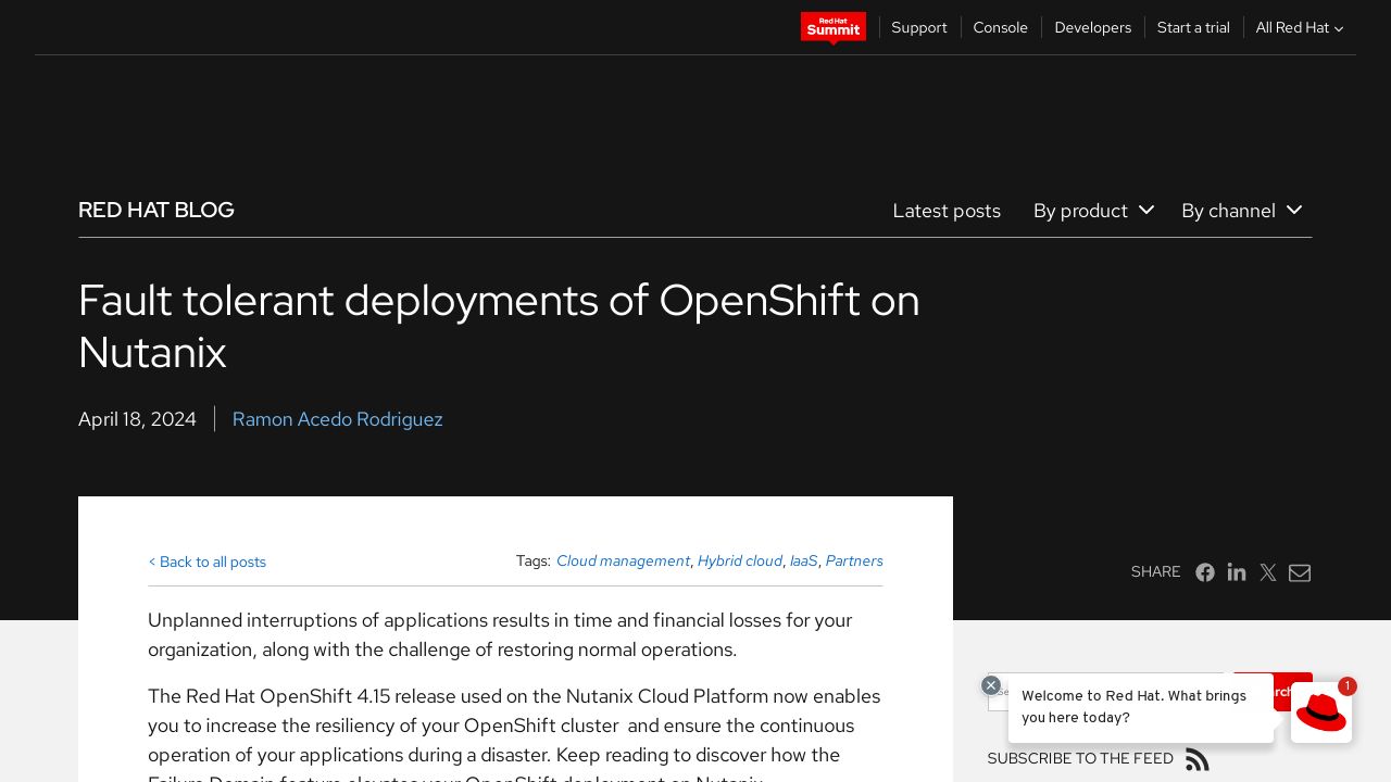 Fault-Tolerant Deployments of OpenShift on Nutanix