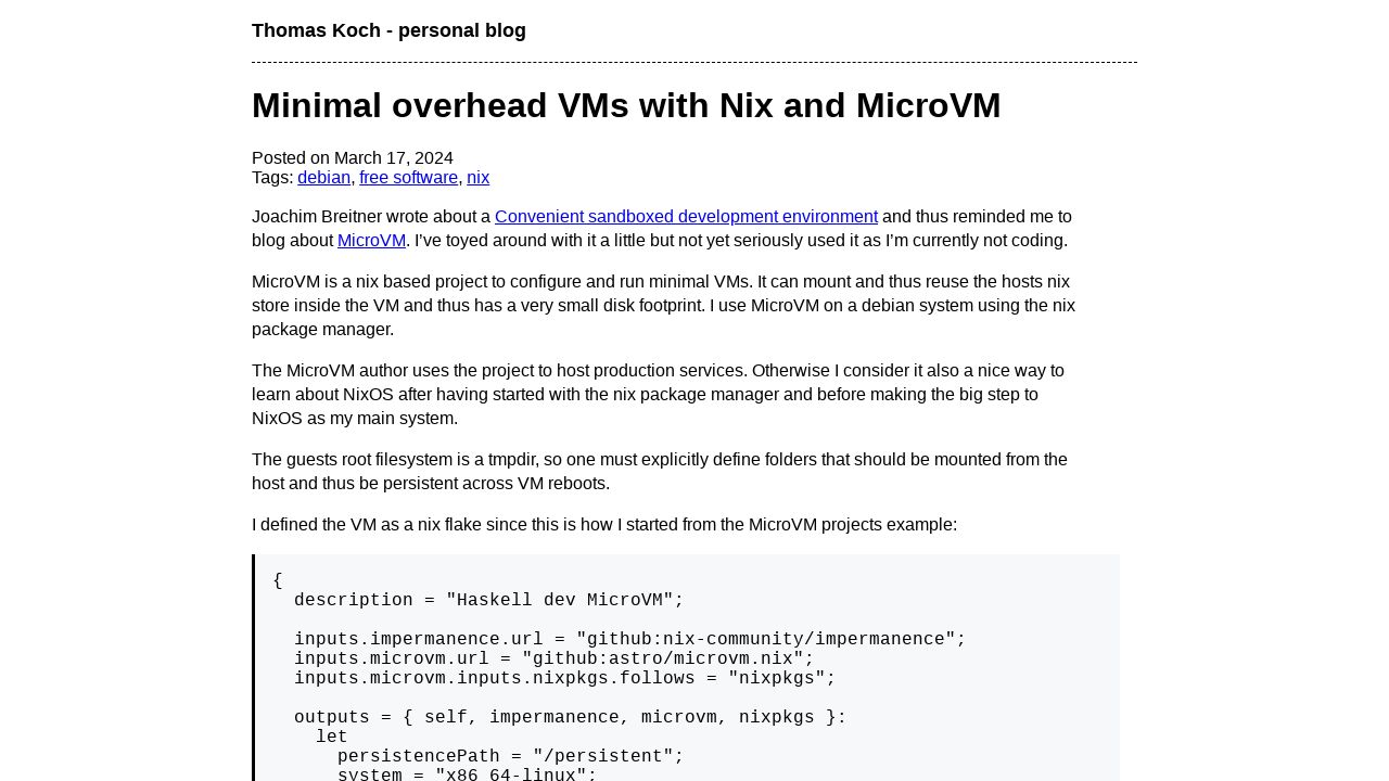 Minimal Overhead VMs with Nix and MicroVM