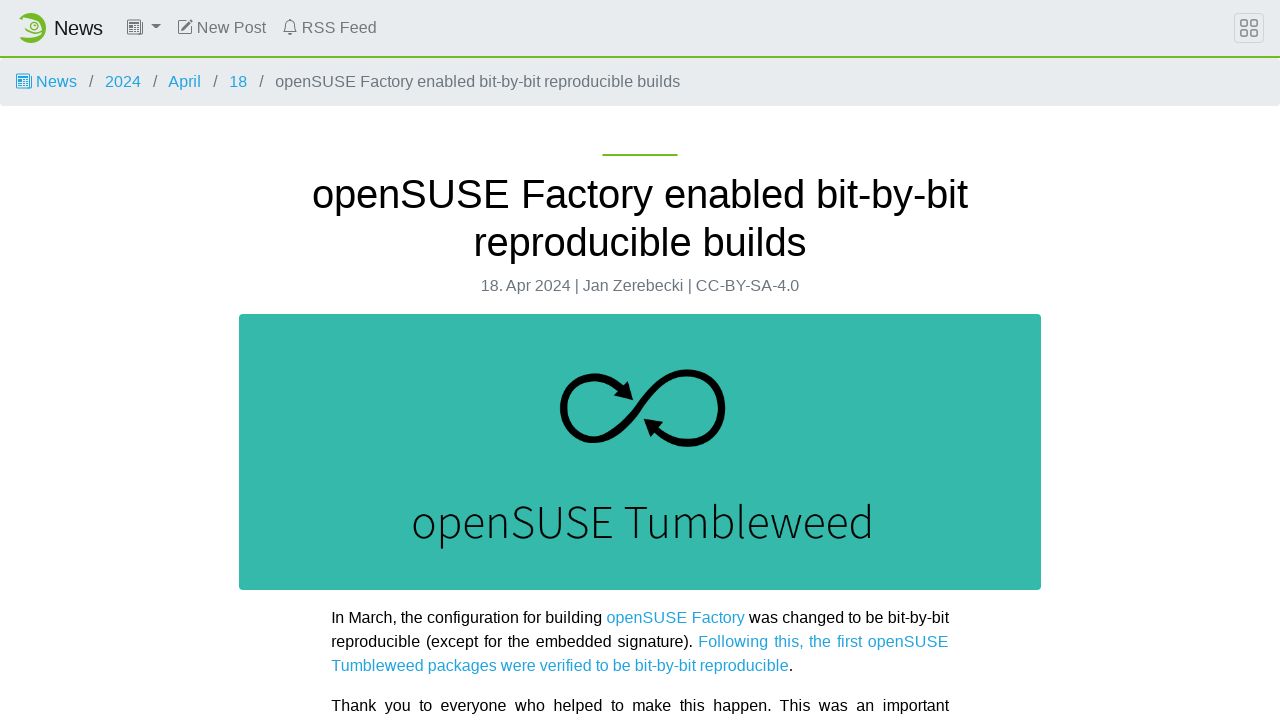 openSUSE Factory Achieves Bit-by-Bit Reproducible Builds