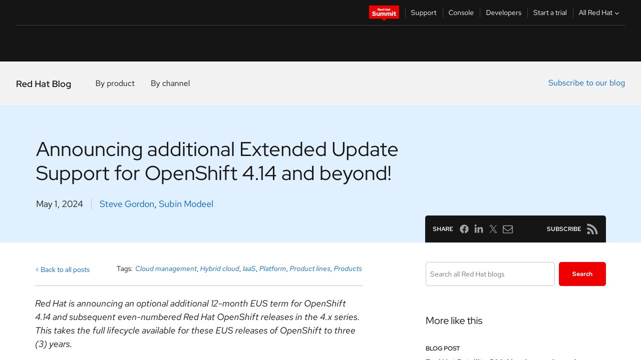Announcing additional Extended Update Support for OpenShift 4.14 and beyond!