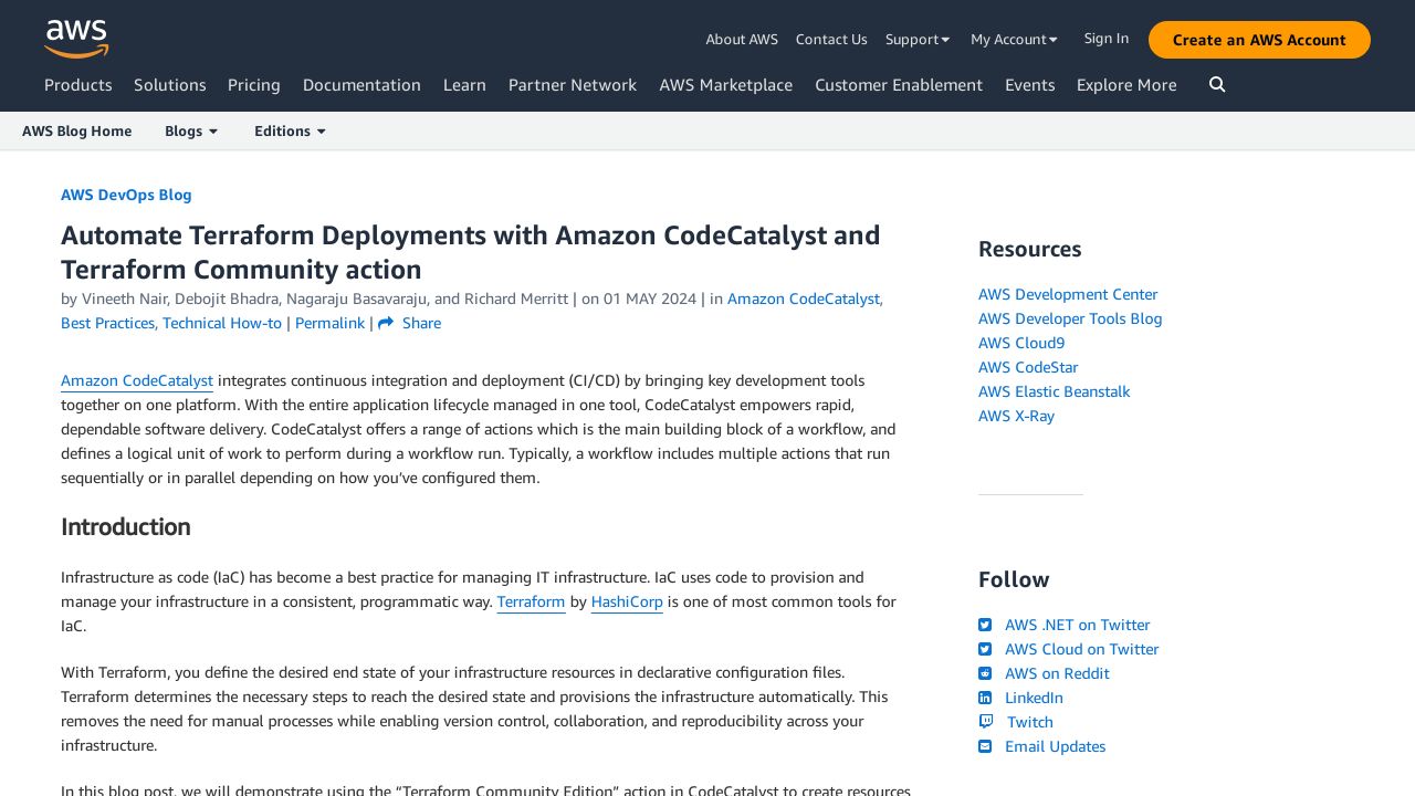 Automate Terraform Deployments with Amazon CodeCatalyst and Terraform Community action