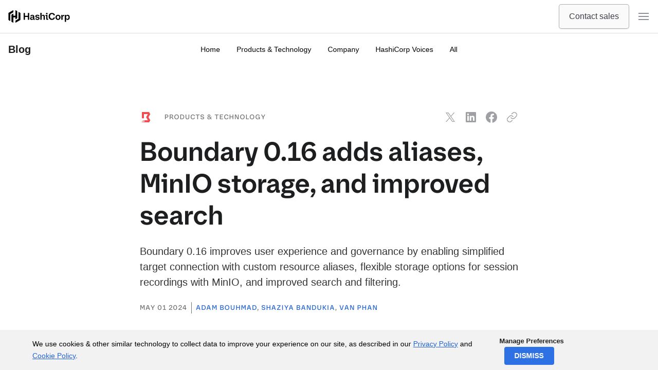 Boundary 0.16 adds aliases, MinIO storage, and improved search