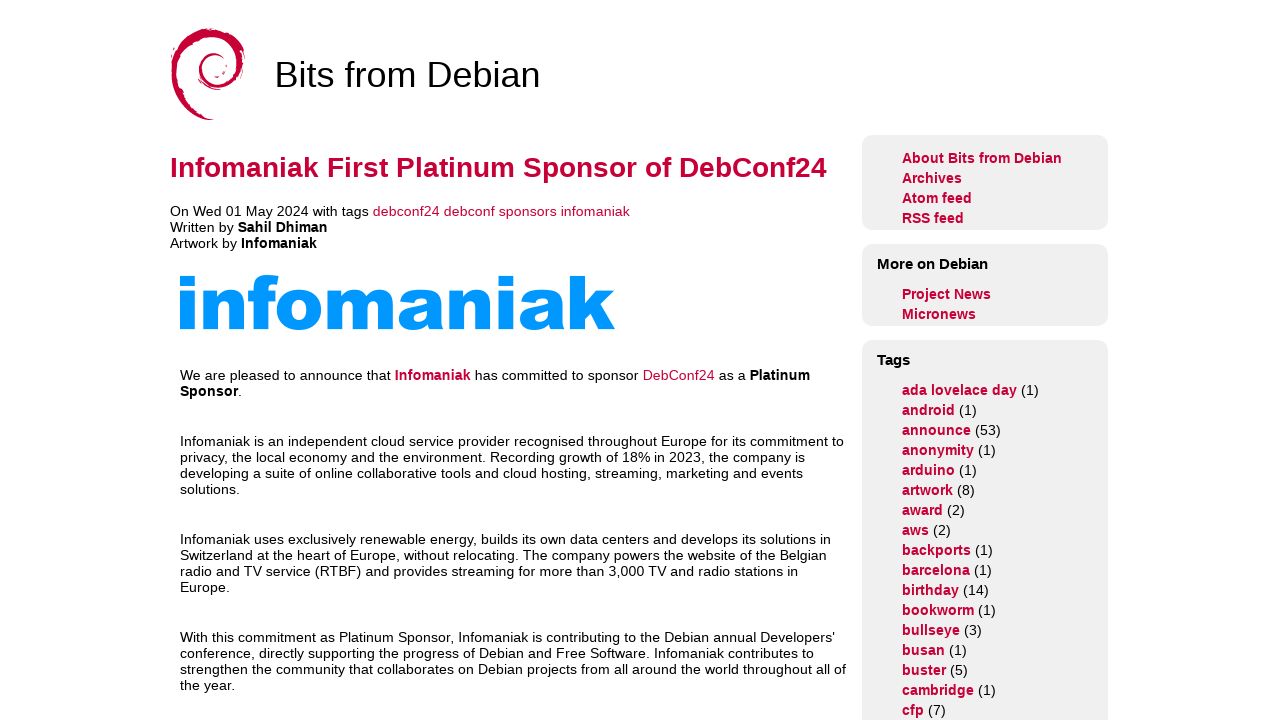 Infomaniak Becomes Platinum Sponsor of DebConf24