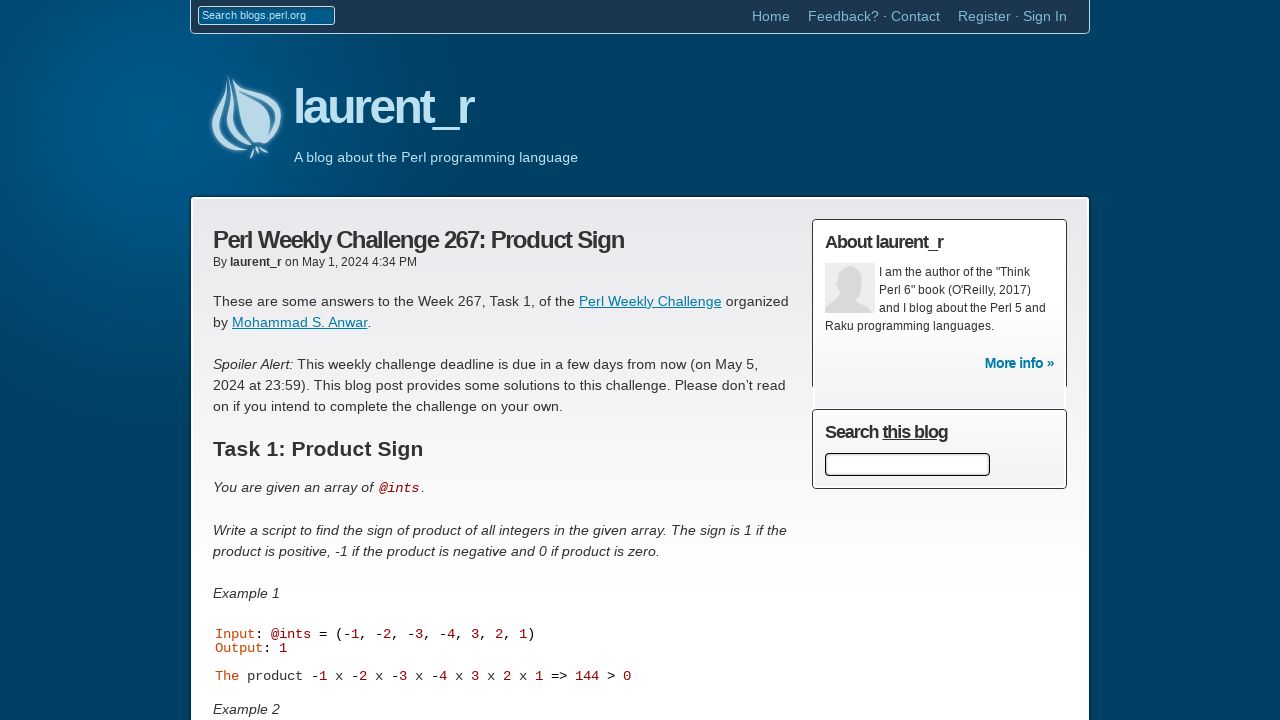 Solving the Perl Weekly Challenge 267: Product Sign