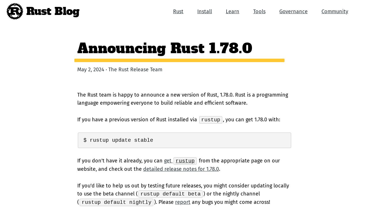 Rust 1.78.0 Brings Powerful Diagnostic Tools and Alignment Improvements