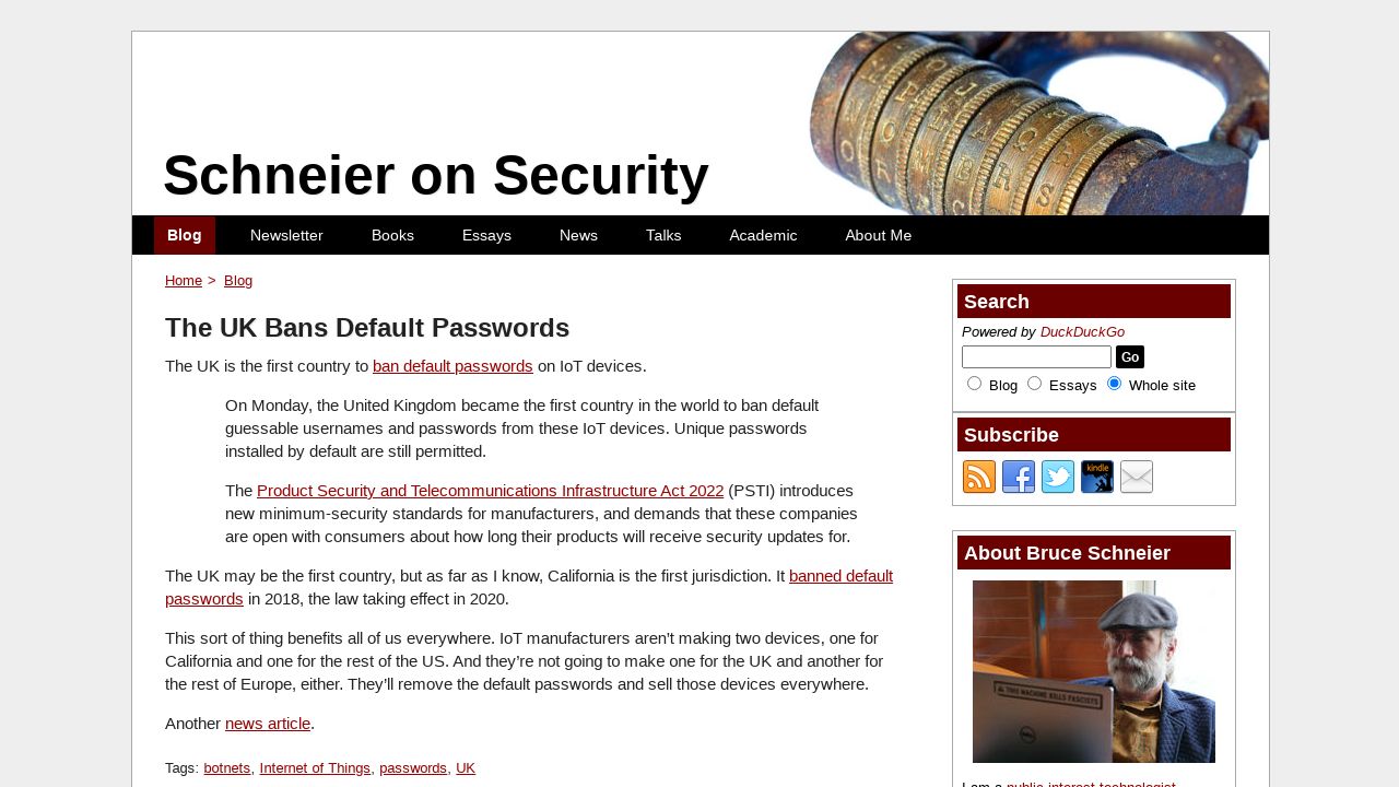 Securing IoT Devices: UK Bans Default Passwords